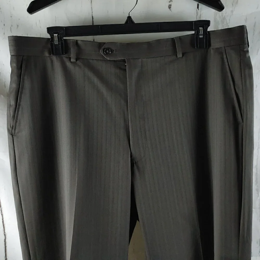 Pronto Uomo Couture Super 120s 44L Olive Striped 2 Button 2pc Suit 39x31.5 FF
